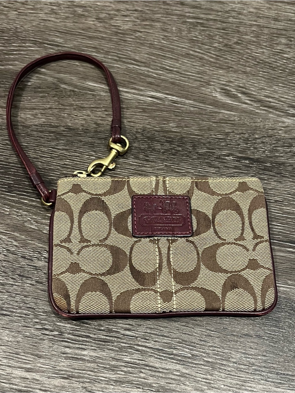 Coach Y2K Signature Khaki & Chestnut Canvas Wristlet